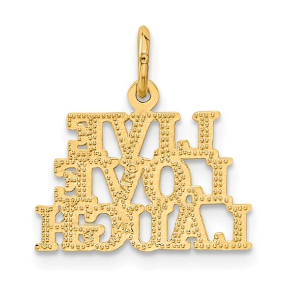 14k Yellow Gold Talking Charm Pendant - Live Love Laugh Necklace Charm Pendant - Picture 4 of 4